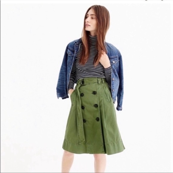 J. Crew • Olive Green Chino Trench Skirt - Picture 1 of 9